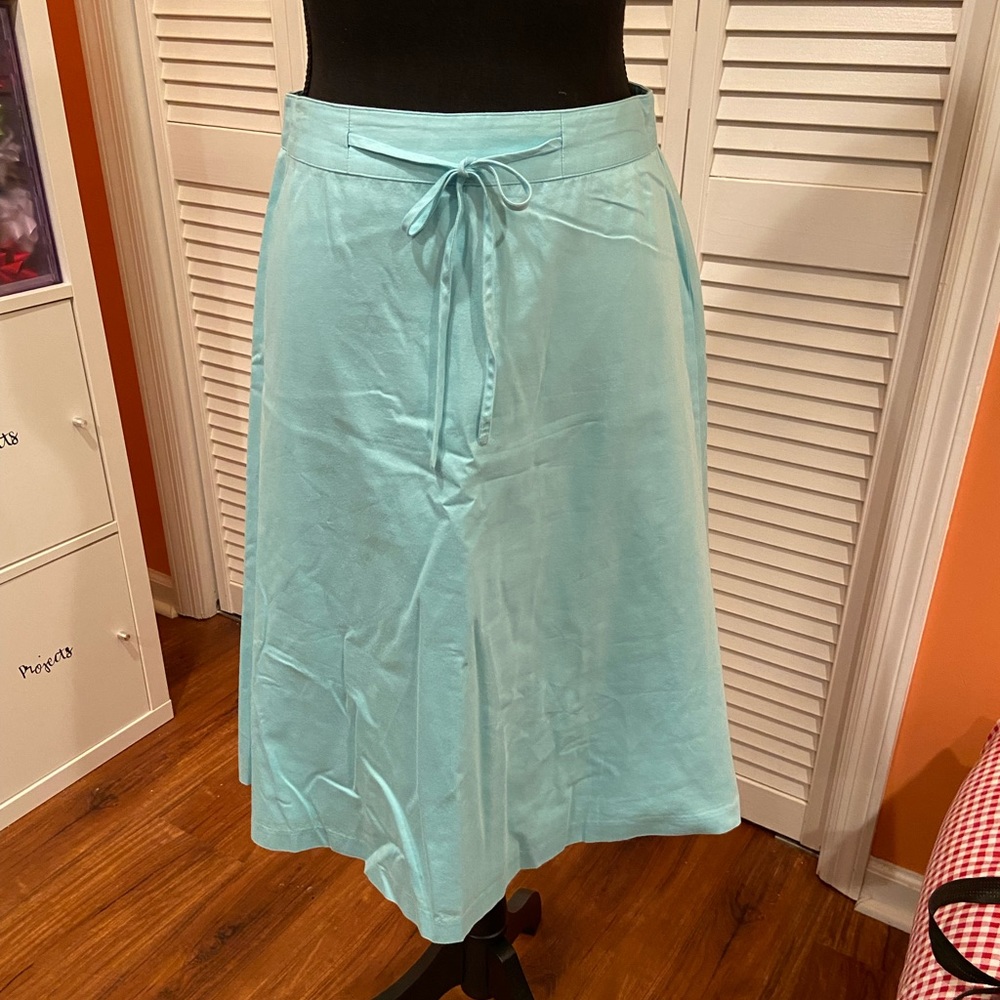 Talbots back-zip, waist tie skirt - aqua blue, 4